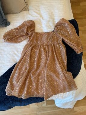 Storia Dusty Rose Puff-Sleeve Dress with Gold Fleck